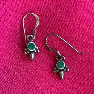 Vintage 925 silver earrings malachite inlay - 0021F0